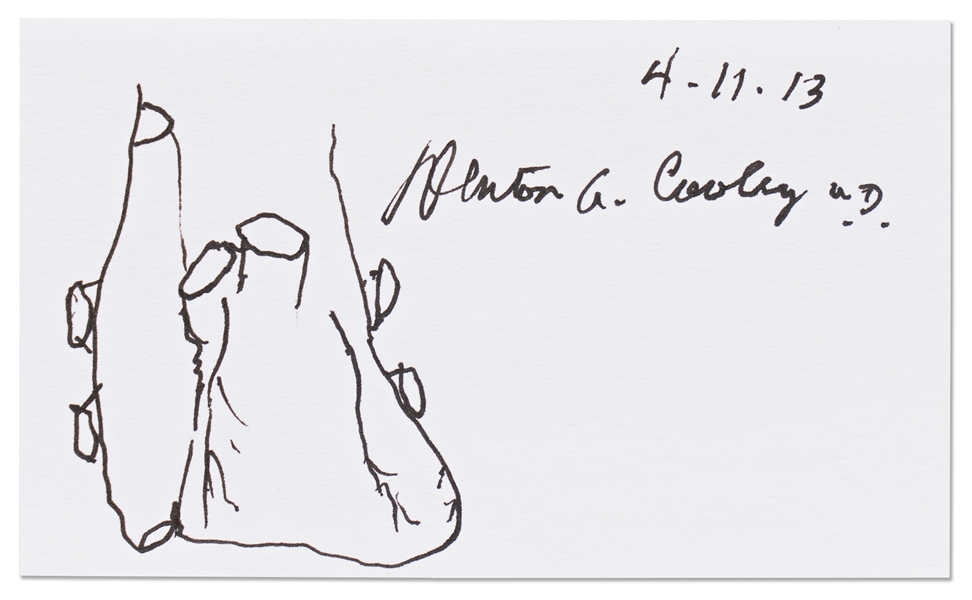 Dr. Denton Cooley Signed Sketch of a Human Heart -- Dr. Cooley Conducted the First Artificial Heart Implantation Surgery