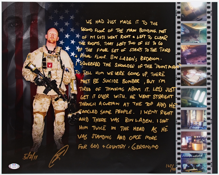 Robert O'Neill Signed 20'' x 16'' Limited Edition Photo Describing the Assassination of Osama bin Laden -- With PSA/DNA COA
