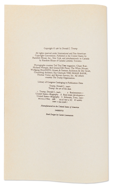 Donald Trump Signed First Edition of ''The Art of the Deal'' -- With PSA/DNA COA
