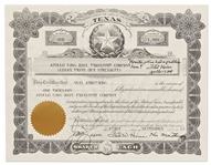 Fred Haise Signed Souvenir Stock Certificate for the Apollo Long Haul Transport Company -- Haise Signs the Gag Certificate, ''Houston we've had a problem here!''