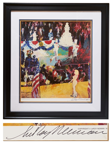 LeRoy Neiman Signed Print of The Presidents Birthday Party -- Depicting Marilyn Monroes Famous Serenade of Happy Birthday to You for JFK