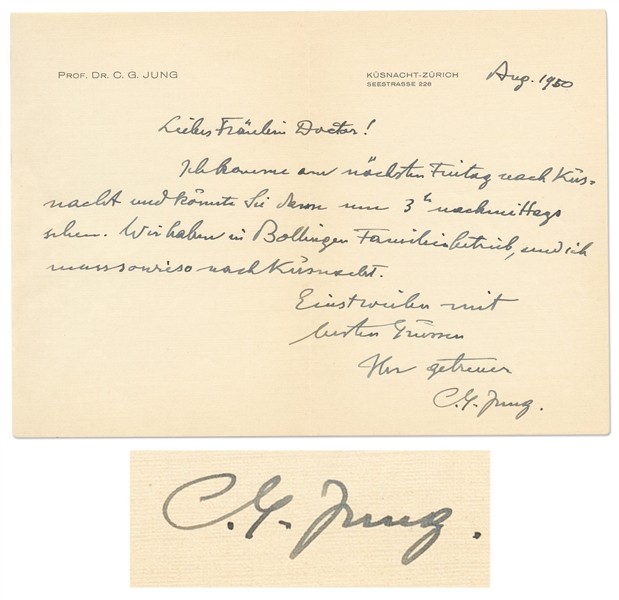 Carl Jung Autograph Note Signed on His Personal Stationery