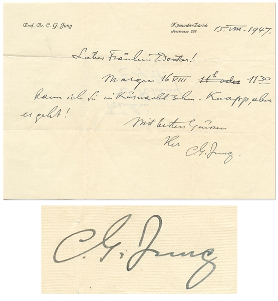 Carl Jung Autograph Note Signed on His Personal Stationery