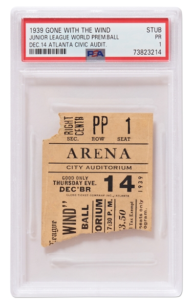 Ticket to the ''Gone With the Wind'' World Premiere Atlanta Ball in 1939 -- Encapsulated by PSA/DNA