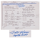 Fred Haise Signed Apollo 13 Flight Plan Notes -- With Additional Writing by Haise on Their Significance, Noting that our recovery could have been different!