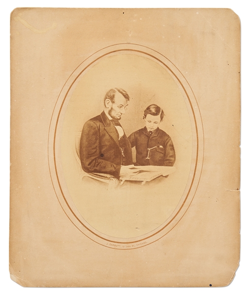Large Oval Albumen Photo of Lincoln & Son Depicting Abraham Lincoln and His Son Tad -- Uncommonly Large Image Measures 5.5 x 7.75