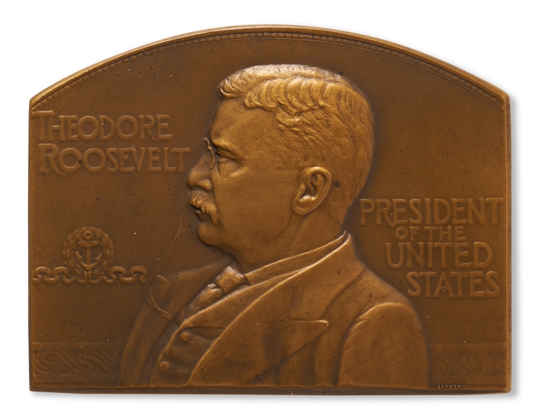 Theodore Roosevelt Bronze Plaquette by Barber & Morgan Honoring Roosevelts Great White Fleet