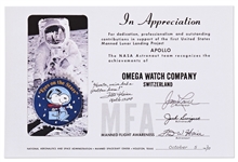Fred Haise Signed Snoopy Award NASA Certificate Given to the Omega Watch Company After Apollo 13