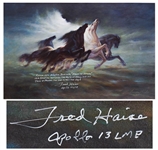 Fred Haise Signed 20 x 12.75 Photo of Steeds of Apollo, the Stunning Painting that Inspired the Apollo 13 Mission Insignia