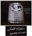 Fred Haise Signed 20 x 16 Photo of the Apollo 13 Lunar Plaque -- Haise Mentions How Jack Swigert Replaced Ken Mattingly on the Mission