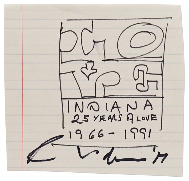 Robert Indiana Signed ''LOVE'' Sketch -- ''25 YEARS of LOVE''