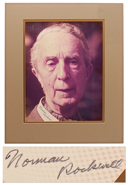 Large 11 x 14 Signed Photo of Norman Rockwell -- Also With Handwritten Note by Rockwell on Back