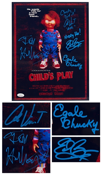 Childs Play Cast-Signed 11 x 14 Photo -- The First Movie Featuring Horror Movie Villain Chucky -- With JSA COA