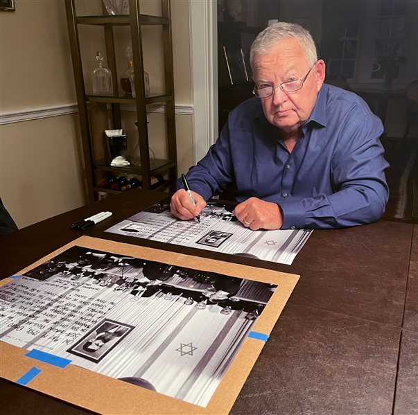 Large 20'' x 16'' Photo of the Signing of the Israeli Declaration of Independence, with Handwritten Excerpt from the Grandson of David Ben-Gurion