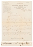 Booker T. Washington Letter Signed as Principal of The Tuskegee Institute