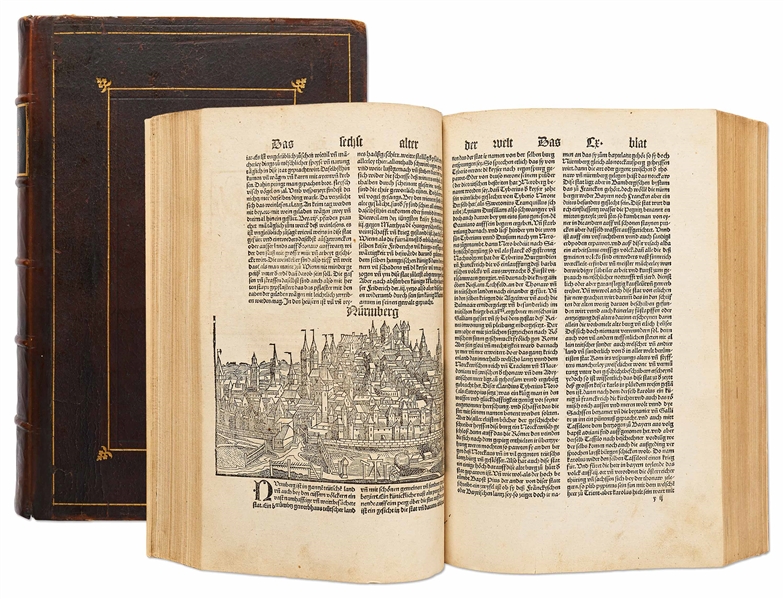 Scarce 1500 Third German Edition of Nuremberg Chronicle & the First Pirated German Edition -- Complete with Double Page Map of Europe