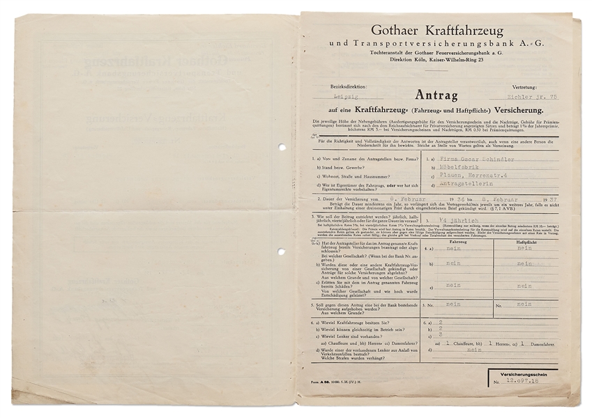 Very Rare Oscar Schindler Pre-World War II Document Signed from 1936 -- With University Archives COA