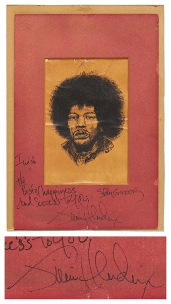 Jimi Hendrix Signed Matted Artwork of Himself -- Uninscribed and with Roger Epperson COA