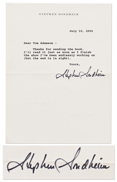 Stephen Sondheim Letter Signed -- …as soon as I finish the show Ive been endlessly working on…