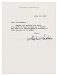 Stephen Sondheim Letter Signed -- ''…as soon as I finish the show I've been endlessly working on…''