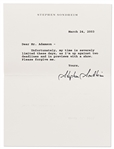 Stephen Sondheim Letter Signed -- ''…I'm up against two deadlines and in previews with a show…''
