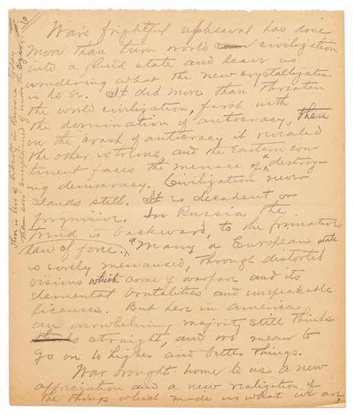 Warren G. Harding Signed & Handwritten 33pp. Speech -- ''We ought to declare an end to bureaucracy, crowned with autocracy…to a government by law and the free activities of a law-abiding people''