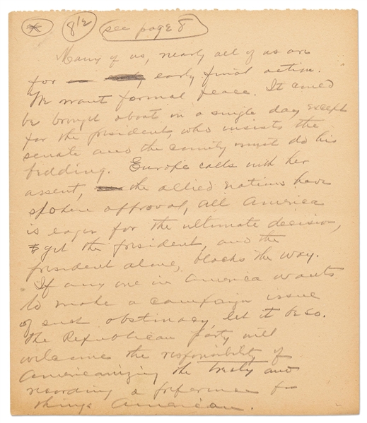 Warren G. Harding Signed & Handwritten 33pp. Speech -- ''We ought to declare an end to bureaucracy, crowned with autocracy…to a government by law and the free activities of a law-abiding people''
