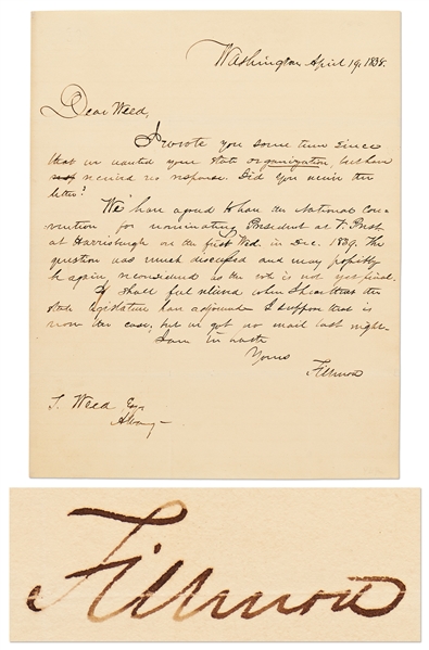 Millard Fillmore Autograph Letter Signed, Setting the Time & Place of the 1839 Whig Convention to Nominate William Henry Harrison for President