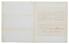 James Buchanan Warrant Signed as President, Calling the Senate Into a Special Session to Debate the ''Kansas Question''