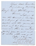 Chester Arthur Letter Signed from April 1861, Just Days Into the Civil War -- Arthur Searches for a Location to Organize New York Volunteers