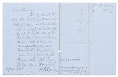 Chester Arthur Letter Signed from April 1861, Just Days Into the Civil War -- Arthur Searches for a Location to Organize New York Volunteers
