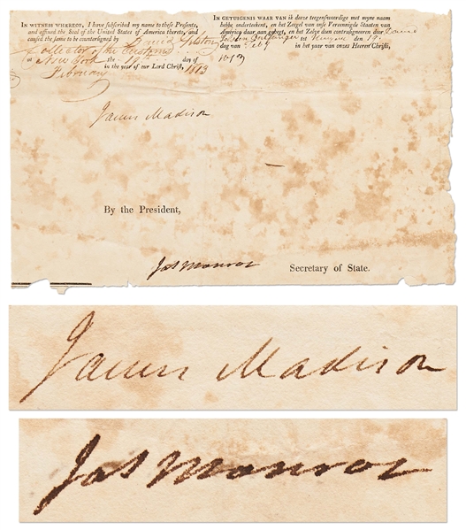 James Madison and James Monroe Signed Ships Papers