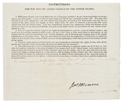 James Monroe Signed Act, Passed on the Eve of War in 1812 -- Calling on Private Armed Vessels to Defend the U.S.: ''…You are to pay the strictest regard to the rights of neutral powers…''