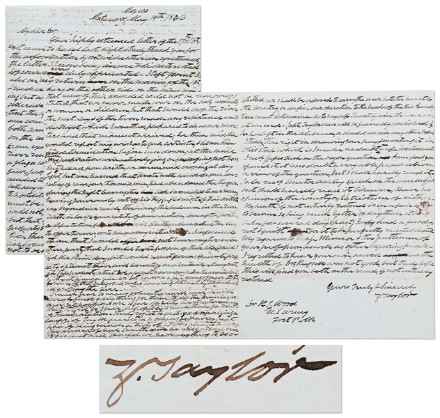 Incredible Zachary Taylor Autograph Letter Signed from May 1846 After Crossing the Rio Grande in the Mexican-American War -- …We are now all encamped on the Mexican soil without firing a gun…