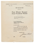 Woodrow Wilson Speech Draft, Hand-Annotated as President -- Wilson Writes Fiery Rhetoric Regarding the Evils of Germany During WWI -- ''…Against the horror of military conquest…''