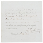 John Tyler Warrant Signed as President, Regarding a Letter to the King of France
