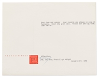 Frank Lloyd Wright Letter Signed on Taliesin West Stationery