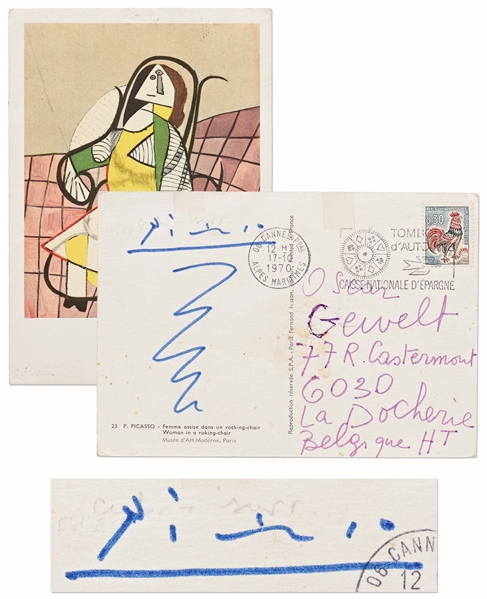 Pablo Picasso Signed Postcard of His Painting ''Woman in a Rocking-Chair''