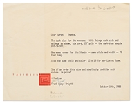 Frank Lloyd Wright Letter Signed with Specific Instructions on Interior Design