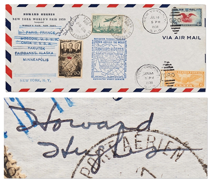 Howard Hughes Signed Flight Crew Cover -- Carried Aboard Hughes Historic & Record-Breaking 1938 Round-the-World Flight