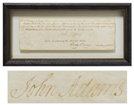 John Adams Partial Document Signed as President -- With Large, Prominent Signature by the 2nd President