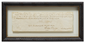 John Adams Partial Document Signed as President -- With Large, Prominent Signature by the 2nd President