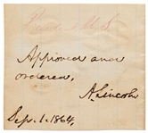 Lot of Two Abraham Lincoln Autograph Endorsements Signed from 1864 -- Lincoln Issues Amnesty to a Confederate Soldier & Approves an Executive Order