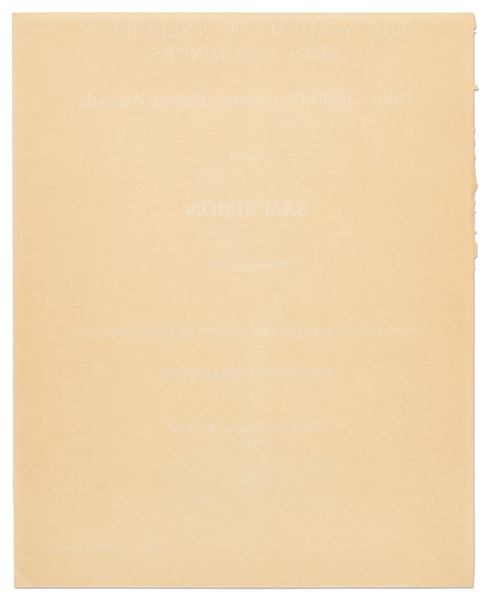 Emmy Nomination for ''The Tracey Ullman Show'' Given to Sam Simon in 1990 -- From the Sam Simon Estate