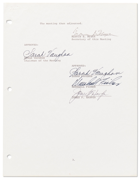 Jazz Singer Sarah Vaughan Lot of 5 Documents Signed Related to Her Corporation De Vine One