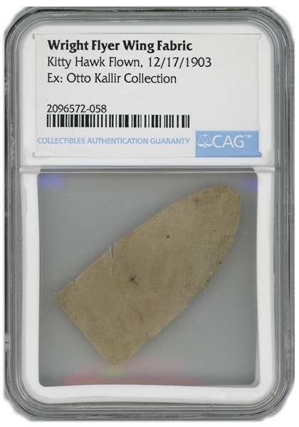 Fabric Swatch From the Wing of the Wright Flyer, Flown at Kitty Hawk During the First Flight on 17 December 1903 -- Encapsulated by CAG