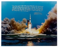 Charlie Duke Signed 20'' x 16'' Photo of the Apollo 16 Rocket Launch -- With a Handwritten Recollection About Nearly Losing His Life on the Moon: ''...I would have had it...''