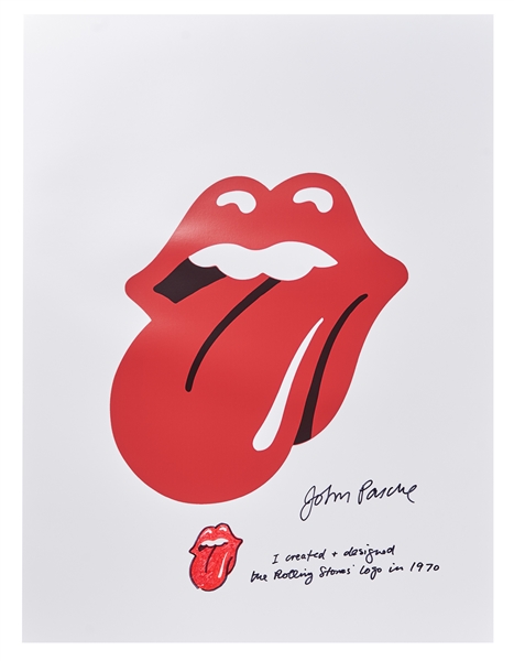 John Pasche Hand-Drawn and Signed ''Tongue and Lips'' Artwork on a Rolling Stones Lithograph Poster