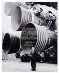 Charlie Duke Signed 16'' x 20'' Photo of Wernher von Braun Next to the Apollo Saturn V Rocket