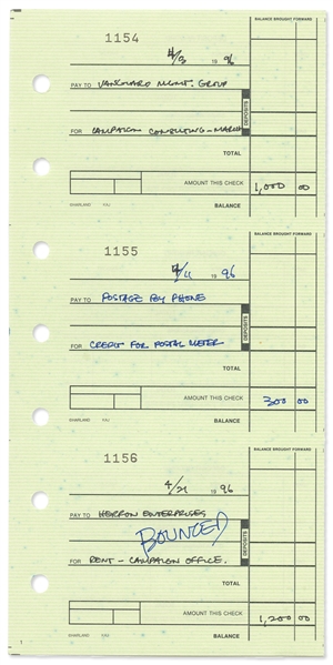 Barack Obama Handwritten Bank Ledger -- One Check Marked as ''Bounced''